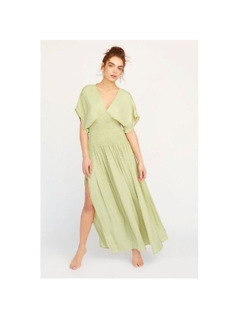 Free People Hold Me Close Maxi Dress Lime Green Dolman Sleeves